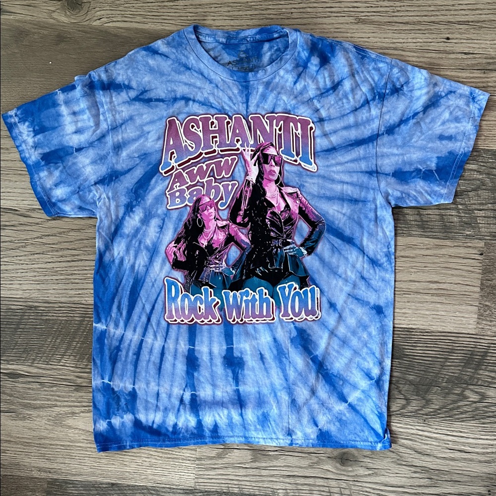 Ashanti Aww Baby Rock With you Blue Tie-Dye Graphic T-Shirt‎ size large